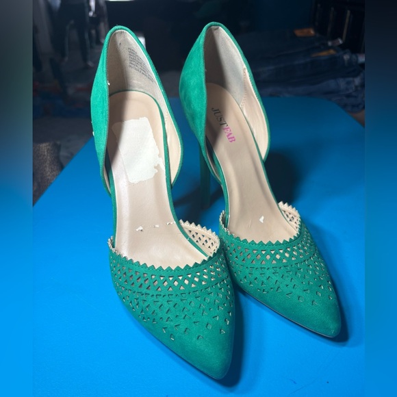 Just Fab Perfa Stiletto Heels Shoes New Day Green Suede 4.5” Heels  Womens Size - Picture 1 of 9